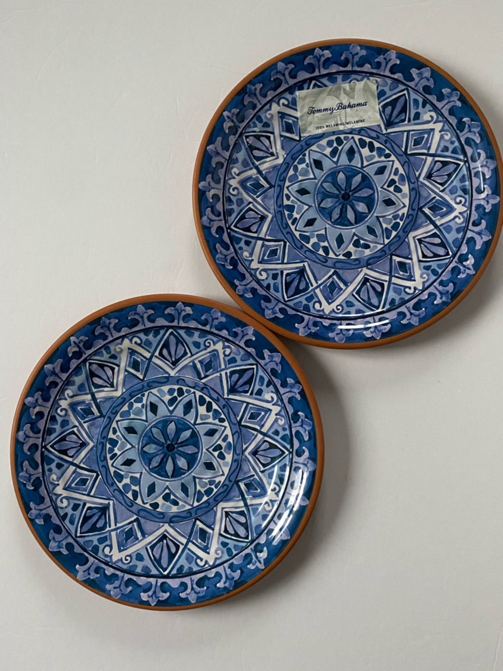 Tommy Bahama Blue Spanish Tile Melamine Set of 2 Dinner Plates 10” Southwest New